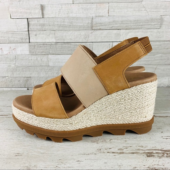 Sorel Shoes - SOREL JOANIE II CAMEL LEATHER JUTE WEDGE SANDAL